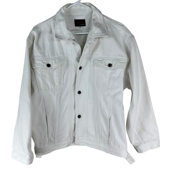 Vintage Sunbelt White Denim Jacket Women’s Large Y2K Festival Cottagecore - Picture 1 of 8